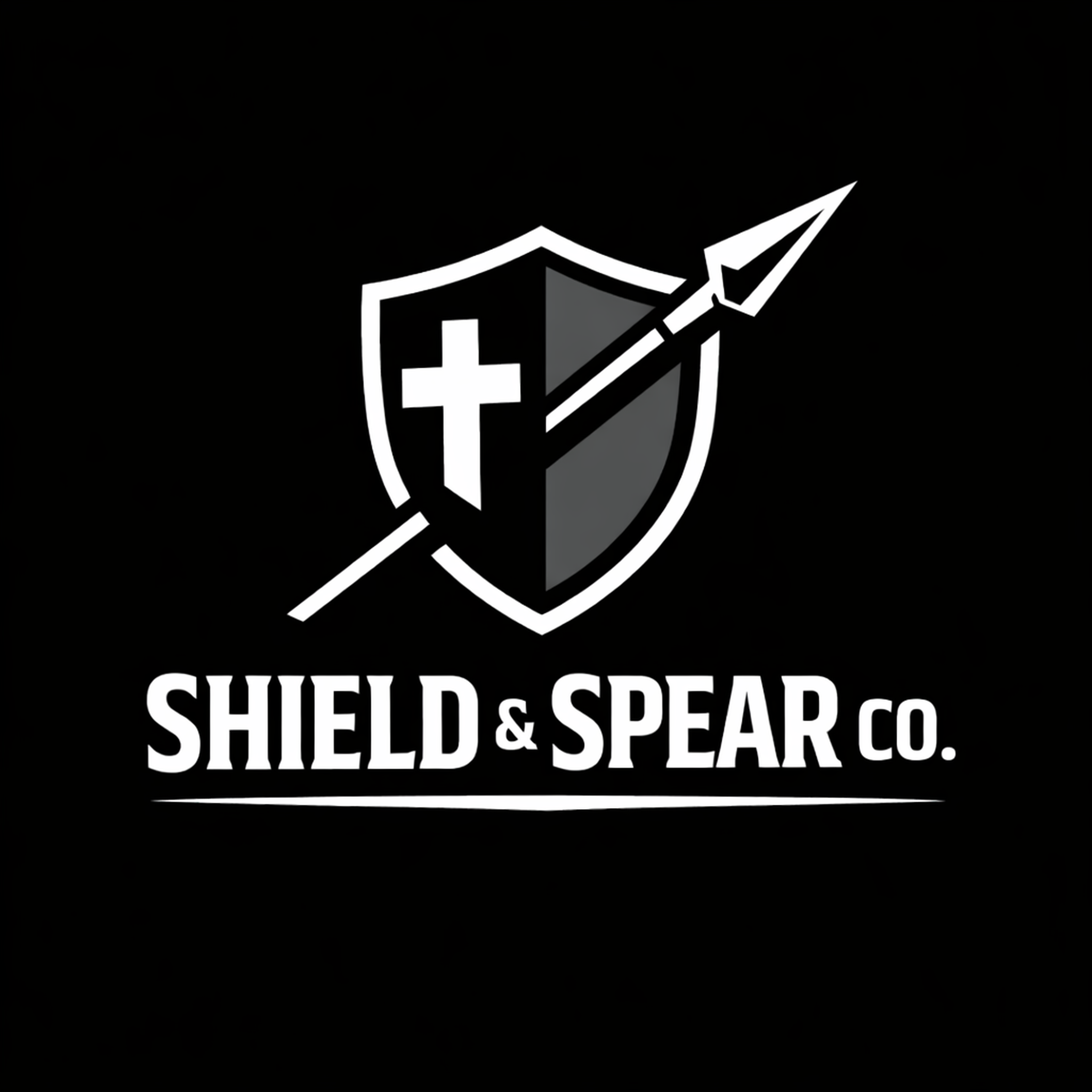 Logo of Shield & Spear Co. featuring a shield and spear on a black background
